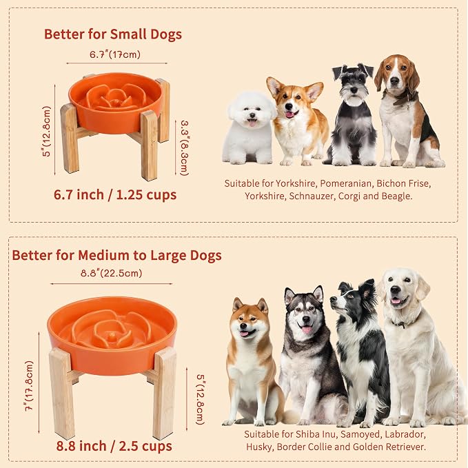 Elevated Slow Feeder Dog Bowl, 8.8" Ceramic Maze Dog Bowl with Stand | 3.2 Cups Slow Feeding Dog Dish for Fast Eaters, 7" Tall Anti-Slip Raised Slow Feeder for Medium to Large Breeds, Orange - Image 8