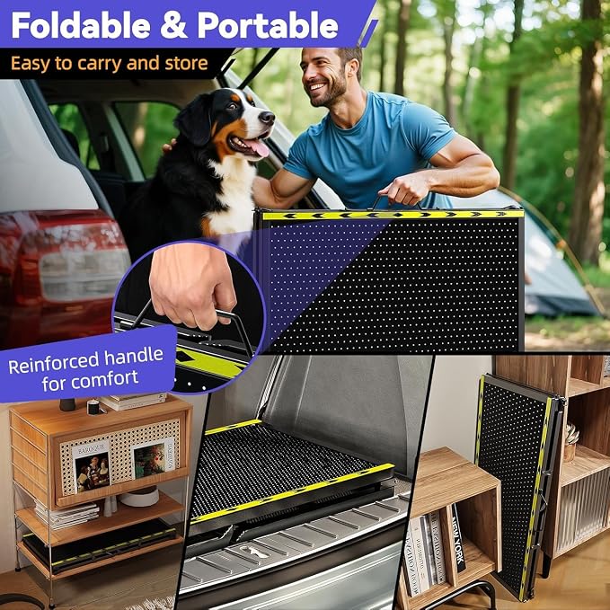 Pawaboo 67" L & 20" W Longest Dog Ramp for Car Foldable, Up to 200 LBS | Extra Wide Portable Pet Dog Ramps for Large Dogs, Dog Car Ramp for SUV/Truck/RV/Bed, Lightweight Ramps with Non-Slip Mesh, Bl - Image 7
