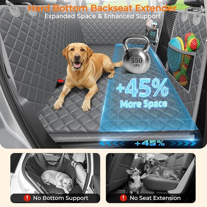URPOWER Back Seat Extender for Dogs, Large Hard Bottom Dog Car Seat Cover | Supports 550 lbs, Stable 3-Panel Hard Bottom, Added High-Density Foam for Comfort, Waterproof 900D Oxford, 45% More Space - Image 2