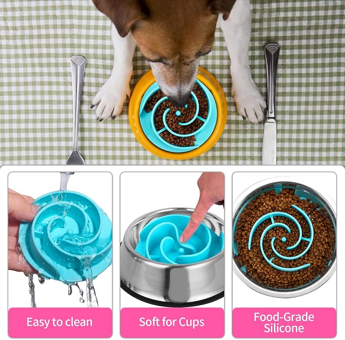 Slow Feeder Dog Bowls Insert, Bestalk Soft Silicone Slow Eating Feeder Insert with Suction Cups for Small, Medium and Large Dogs, Fit into Basic and Elevated Dog Bowls, Teal - Image 3