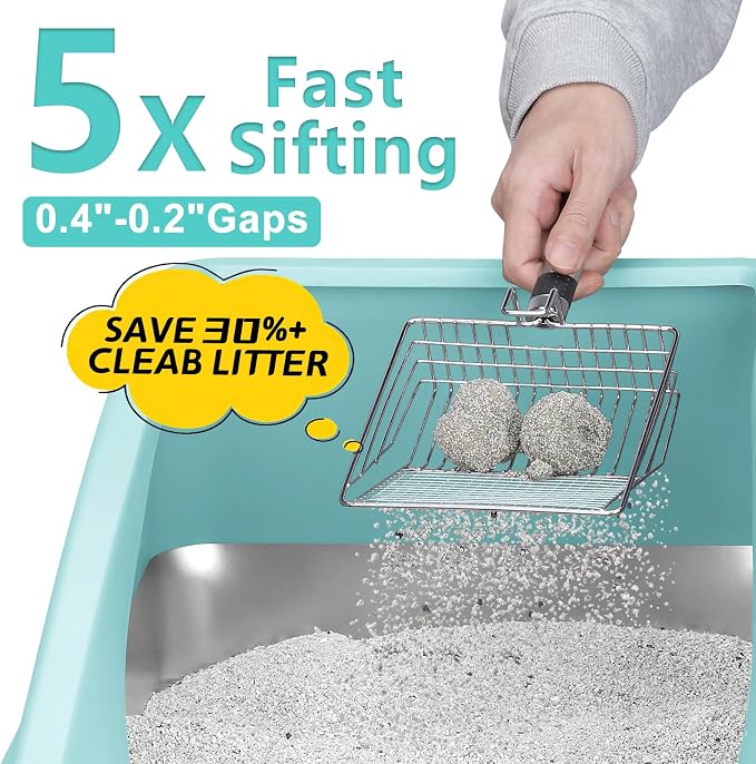 AIPERRO Stainless Steel Cat Litter Box | XXL Deepened 8" Design | Metal High Sided Box with Lid for Big Cats | Anti-Urine Leakage | Non-Stick & Easy to Clean with Litter Mat & Metal Scoop - Image 7