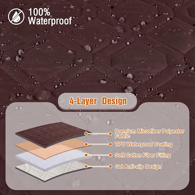 VANSOFY 100% Waterproof Recliner Chair Covers Washable, Coffee, 22" | Non-Slip, Slipcover with Pocket, Furniture Protector, Elastic Straps, Chair Cover for Pets, Dogs - Image 5
