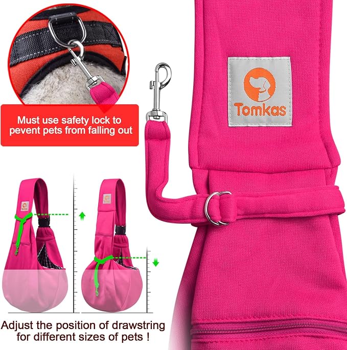 TOMKAS Dog Sling Carrier for Small Dogs Puppy Carrier for Small Dogs (Rose red, Adjustable Strap for 3-10 lbs & Zipper Pocket) - Image 5