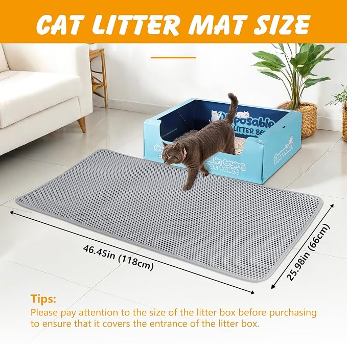 ondware Cat Litter Mat, Double Layer Waterproof EVA, 46 x 26 Inch, Gray | Honeycomb litter trap, urine-proof backing, soft on paws, easy to shake clean or rinse, non-slip design - Image 2