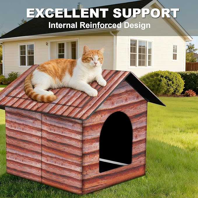 Outdoor Cat House Cat House for Outdoor and Indoor Use - Waterproof Shelter for Cats, Dogs, and Feral Animals (Redwood Color, Medium) - Image 2