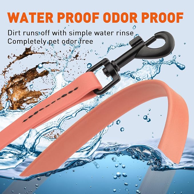 Dogline Biothane Waterproof Dog Leash Strong Coated Nylon Webbing with Black Hardware Odor-Proof Easy to Clean High Performance for Small or Large Dogs Made in USA 4 or 6 ft Lead, Coral - Image 6