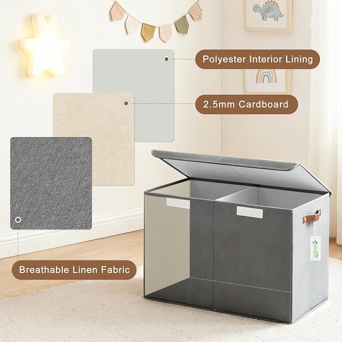 Bagnizer Large Toy Storage Box with Lids, Collapsible Sturdy Baby Storage Organizer Chest Bin Basket for Kids, Boys, Girls, Playroom, Nursery, Bedroom, Closet 25"x13"x16" (Gray) - Image 3