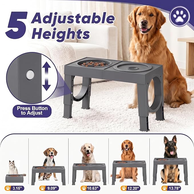XIAZ Elevated Dog Bowls Large Breed Raised Dogs Bowl Stand Large/Medium Sized Dog Slow Feeder Dogs Bowls Food Water Stands 5 Heights Adjustable 9/11/12/14in Pet Feeder Dish Station - Image 2