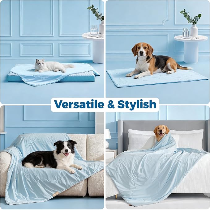 PPOLCA Cooling Waterproof Dog Bed Blanket - Q-MAX>0.5, Breathable Summer Cold Pet Blanket, Machine Washable Throw Sofa Protector, 60x80, Blue - Image 6