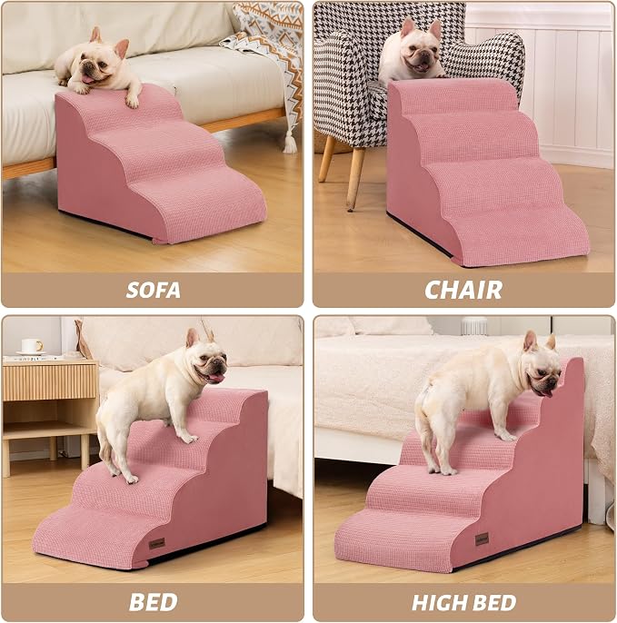 Dog Stairs for Small Dogs, 3-Step Pink Pet Ramp for Couch, Cats & Puppies | Aodisman Elegant Pink Pet Stairs Designed for Small Dogs and Cats, Providing Easy Access with Comfort and Style, 15.7" H - Image 5