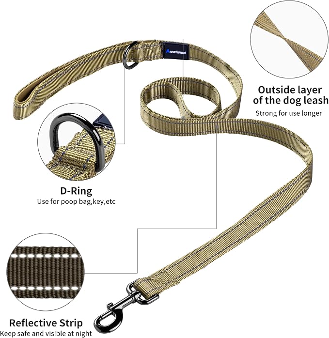 Annchwool No Pull Dog Harness with Padded Handle+5 Ft Leash,Reflective Strip Escape Proof and Quick Fit to Adjust Dog Harness,Easy for Training Walking for Small & Medium and Large Dogs(Brown-Set,M) - Image 5
