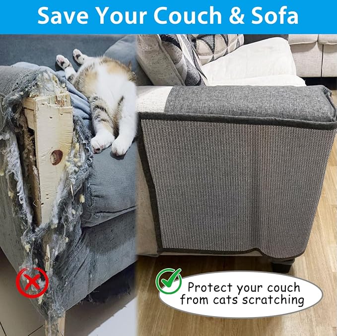 NATUYA Cat Scratch Furniture Couch Protector - Large Sisal Cat Scratching Pad Sofa Corner Arm Shield, Cat Scratcher for Sofa (All Gray, Right) - Image 2