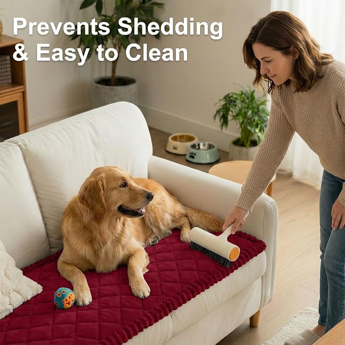 Smiry Non Slip Couch Cover for Dogs, Fuzzy Plush Pet Sofa Protector | Washable Furniture Cover for Large Dogs & Cats, Scratch & Dirt Resistant, Covers Backrest & Armrest, Red, 27.6"x27.6" - Image 8