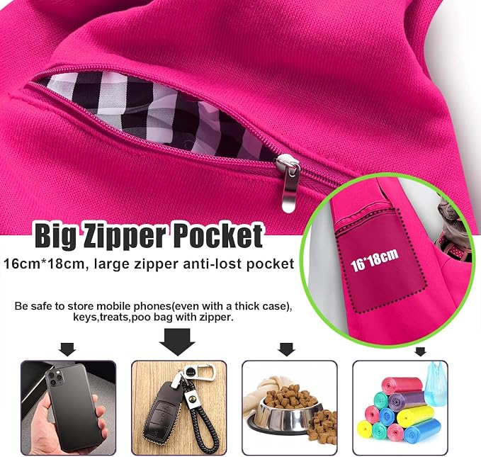 TOMKAS Dog Sling Carrier for Small Dogs Puppy Carrier for Small Dogs (Rose red, Adjustable Strap for 3-10 lbs & Zipper Pocket) - Image 2