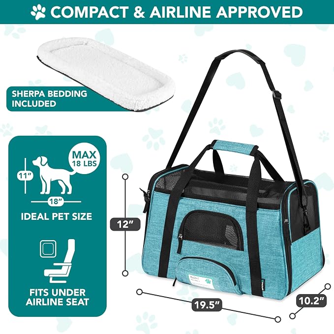 PetAmi Airline Approved Pet Carrier for Cats Small Dogs, Large Heather Blue | Soft Sided TSA Travel Bag, Sherpa Bed, Breathable Mesh Ventilation, Collapsible Bowl, Fits Under Seat, Up to 18 lbs - Image 2