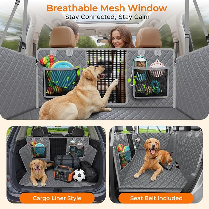URPOWER Back Seat Extender for Dogs, Large Hard Bottom Dog Car Seat Cover | Supports 550 lbs, Stable 3-Panel Hard Bottom, Added High-Density Foam for Comfort, Waterproof 900D Oxford, 45% More Space - Image 3