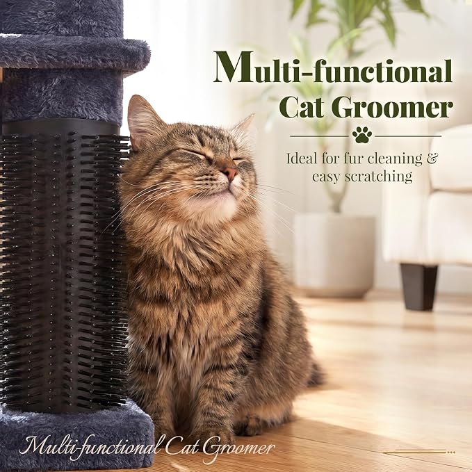Hey-brother Cat Tree Tower with Steped Climbing Condos, Platforms, MPJ061G | 51.2 Inches Scratching Posts with 2 Spacious Condos, Self-Grooming Brush, Cozy Basket, Balls for Indoor Cats, Smoky Gray - Image 6