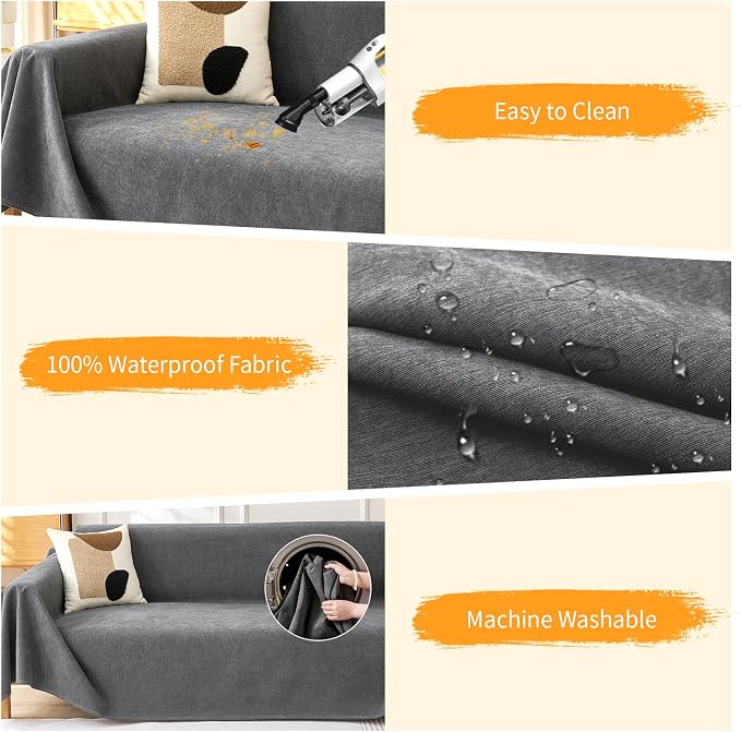 Deep Dream Cat-Scratch Resistant Couch Cover, Waterproof Sofa Cover for 3 Cushion Couch Washable, Pet Friendly Couch Protectors Anti Slip Thickened Love Seat Slipcovers for Pets, 71" x 118", Dark Grey - Image 4