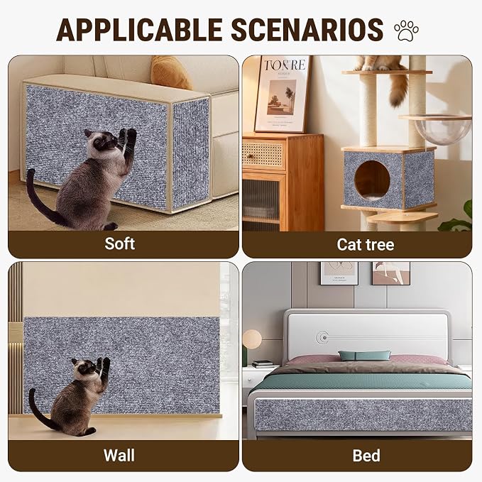 Cat Scratch Couch Furniture Protector,Trimmable Self-Adhesive Cats Claws Scratch Pads, Sisal DIY Climbing Couch Protector for Scratch Post Cat Tree Replacement Indoor(Dark Gray, 78.7"x15.8") - Image 3
