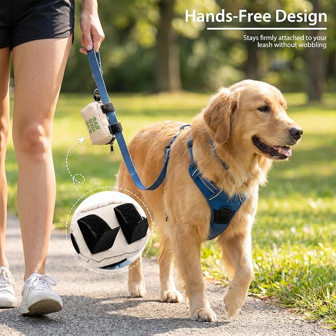 Dog Waste Bag Dispenser, Poop Bag Holders for Leashes, Beige | Soft Fabric Zipper Small Dog Puppy Pouch for Leash Accessory Attachment, Doggy Poop Bag Holder for Travel, Dog Walking, Park - Image 4