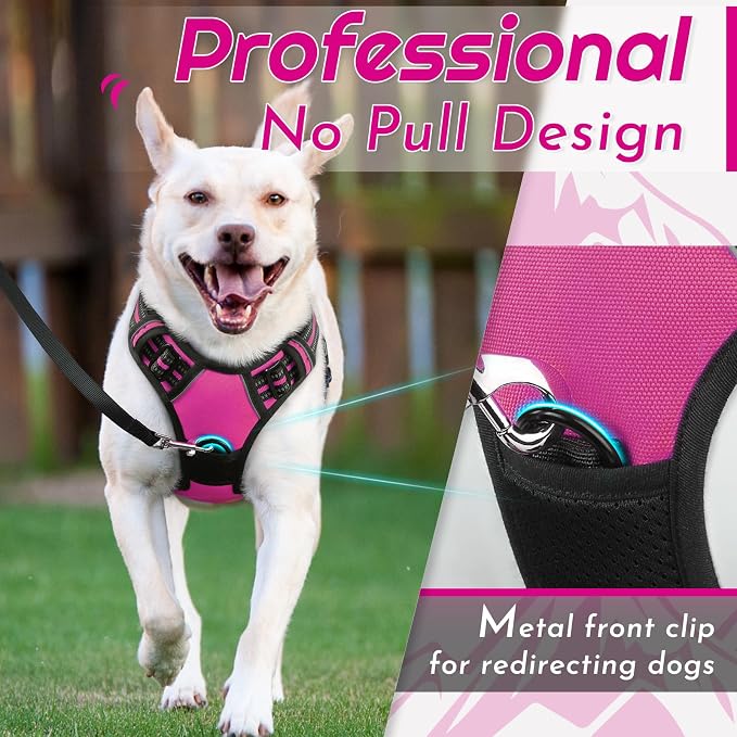Eagloo Dog Harness for Large Dogs, No Pull Pet Vest with 2 Leash Clips | No Choke with Handle, Adjustable Comfort Fit, Reflective Strips, Easy Walking Control, Rose Red, X-Large - Image 2