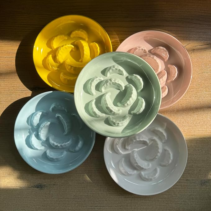 Slow Feeder Bowl for Cats and Small Dogs - Set of 3 Melamine Puzzle Cat Plates for Wet & Dry Food- Whisker Friendly & Dishwasher Safe & Non Slip Design (Blue + Green +White *3, 6.3''W) - Image 8