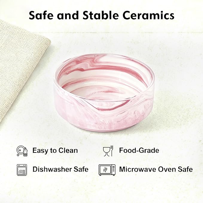 Elevated/Raised Ceramic Dog Bowl with Bamboo Stand,Marble Pattern 7 Inch 7.6 Cups Non Slip Heavy Weighted Single Pet Dish,Anti Tipping,Reduces Neck Strain Marble Pink - Image 5