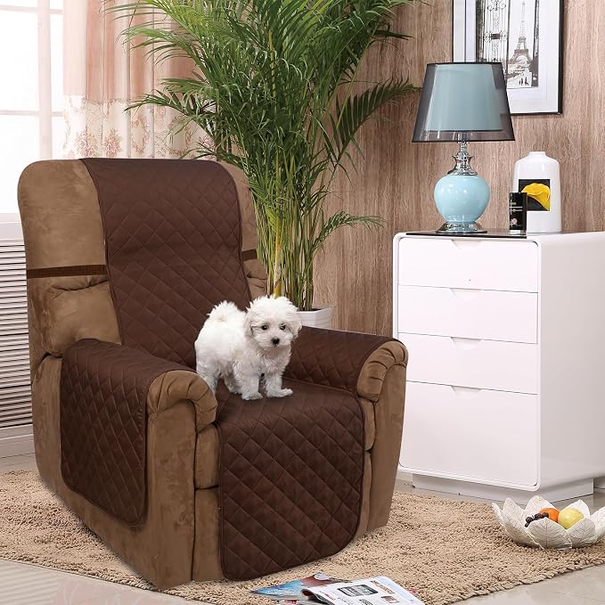 U-NICE HOME Reversible Recliner Chair Covers, Brown/Beige | 28''Recliner Cover for dogs Washable, Pet Friendly, Elastic Straps, Water Repellent, Diamond Quilted - Image 2
