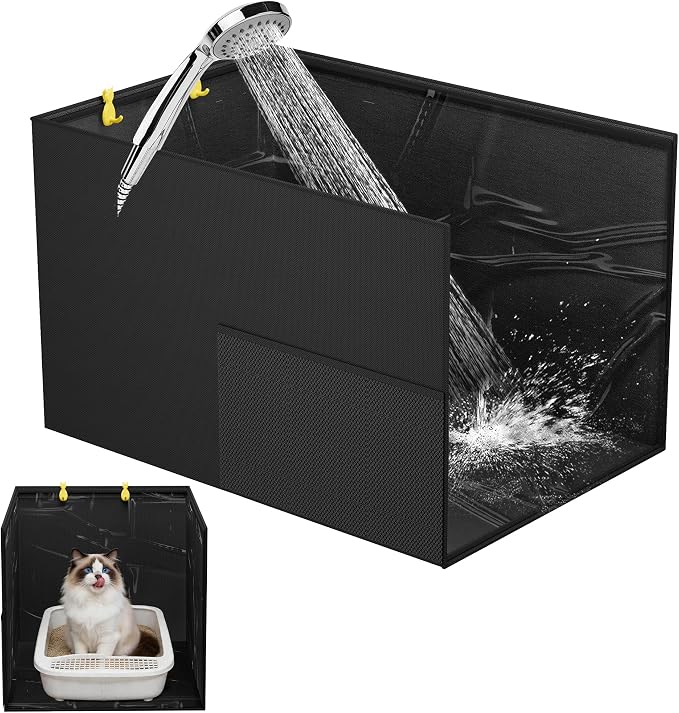 Aokeyee Black High Side Cat Litter Box Enclosure Splash Guard | All-Inclusive Waterproof, 27.16x21.65x16.53, Foldable Anti-Leakage Dust Control by Aokeyee