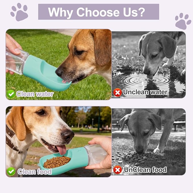 Portable Dog Water Bottle with Food Container, Drinking Bottle for Travel | 2 in 1 Dog Water Bowl, Leak Proof Pet Water Dispenser, BPA Free, Puppy Essentials, for Walking Hiking (Blue,12oz) - Image 6