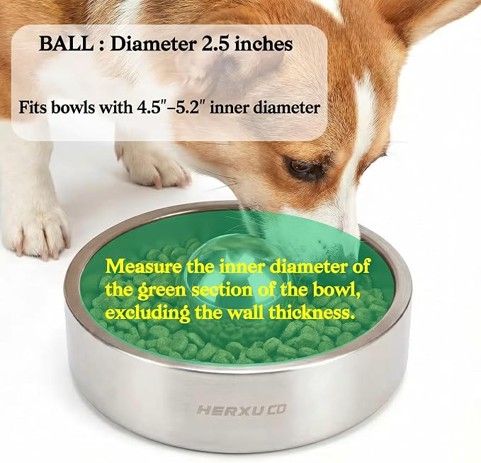 Stainless Steel Dog Food Slow Feeder Ball - 2.5in - Slows Fast Eating, Fun Feeding for All Dogs - Durable, Smooth (Small) - Image 2
