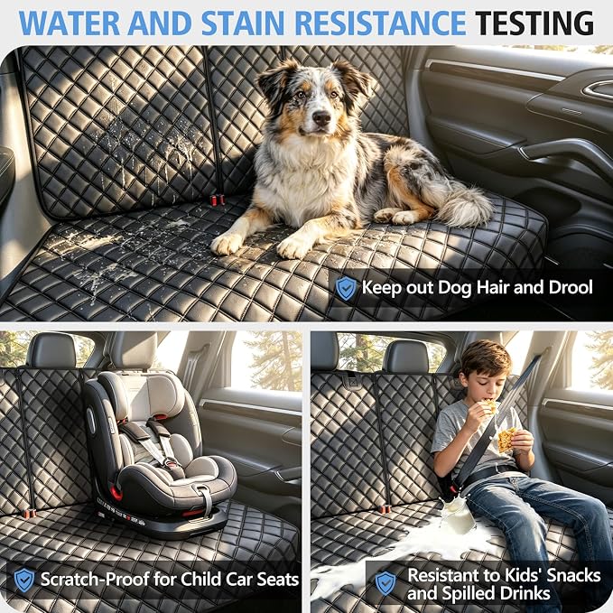 Car Rear Seat Protector, PU Leather Dog Bench Seat Cover for Back Seat | Under Child Car Seat, Fit Middle Armrest for SUVs,Sedans, Seatbelt Access, Easy Cleanup, Anti-Scratch, Waterproof, Anti-Slip - Image 3