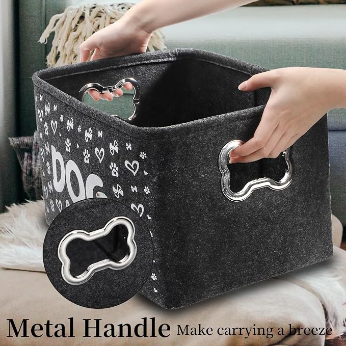 WRINGKIT 3 Pack Dog Toy Bin Basket, Large, Collapsible | Pet Puppy Storage Bin Box with Handles, Felt Storage Bin Basket for Dog Toys, Blankets, Pet Supplies Storage, Dog Room Decor - Image 4