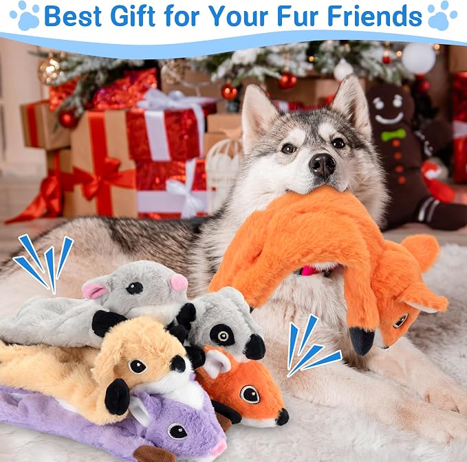 LECHONG 5-Pack Fluff-Free Squeaky Dog Toys - Crinkle No-Stuffing Body & Lightly Filled Head with Treat Hiden Pocket, Dog Toys Bundle for Aggressive Chewers Small Medium Large Dogs to Keep Them Busy - Image 7