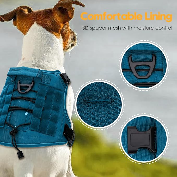 Heavy-Duty Tactical Dog Harness for Large Dogs, No Pull Adjustable Reflective Pet Vest with Molle System, K9 Military-Grade Control for Service Training, Outdoor & 10+ Breeds, Blue, X-Large - Image 2