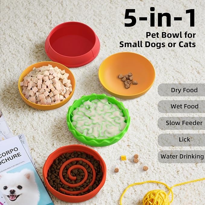 5-in-1 Dog Bowls Set, 6.1 inch Cute Colorful Hamburger-Shaped Dog Food Bowl Stackable for Easy Storage and Travel, Cat Bowls for Food and Water, Pet Bowls Suitable for Small and Medium Dogs (Orange - Image 2