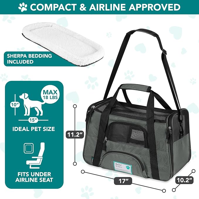 PetAmi Airline Approved Pet Carrier for Cats & Small Dogs, Small, Dark Gray | Soft Sided TSA Travel Bag, Sherpa Bed, Breathable Mesh Ventilation, Collapsible Bowl, Fits Under Seat, Up to 18 lbs - Image 2