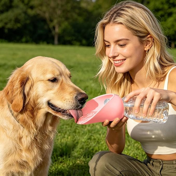Silicone Portable Dog Water Bottle Adapter, Leakproof Foldable Leaf Pet Water Dispenser Cap, Practical Folding Drinking Bowl, Feed for Puppy Outdoor Walking Camping for Standard Water Bottles (Pink) by Unknown