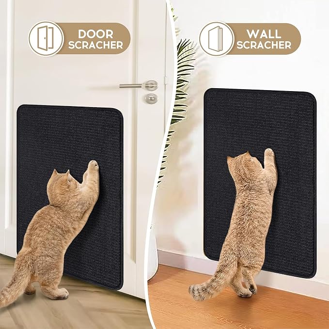 Graciadeco Black Cat Scratching Mat Sisal, 2 Packs Sisal Fabric Large Cat Scratching Pad for Indoor Cats with Adhesive Hook Loop Tape, Wall Scratchers for Indoor Cats 23.6" x 15.7" - Image 6