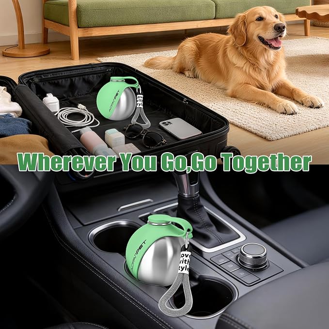 Portable Dog Water Bottle 10oz Stainless Steel Travel Dog Water Dispenser with Bowl No-Spill Puppy Water Bottle for Walking Hiking Small Dog Water Bottle (Mint Green) - Image 9
