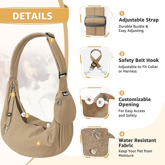SlowTon Dog Carrier Sling - Thick Padded Shoulder Strap Adjustable, Brown M | Dog Carriers for Small Dogs, Puppy Carrier Purse for Pet Cat with Front Zipper Pocket Safety Belt Machine Washable - Image 2