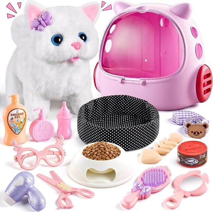 Cat Toys for Kids Girls 3 4 5 6 Year old, Interactive Toy Cat with Walking and Meowing, Electronic Robot Stuffed Cat, Pretend Play Toys for Toddler 3-5 6-8, Idea Birthday Gifts for 5 Year old Girls by Unknown