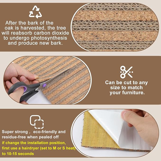 Natural Cork-Cat Scratch Pad-Cat Scratch Mat Rug-Avoid Cat Couch Protector-Cat Scratch Furniture Protector for Post/Sofa/Floor-Indoor Wall Scratchers-Cat Scratching Carpets-Stretching-Kitty Gifts - Image 6