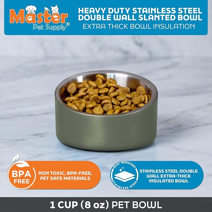 Master Pet Supply Stainless Steel Slanted Dog Cat Food Bowl 8 oz Camo | Heavy Duty Double Wall Insulated Non-Slip Elevated Bowl for French Bulldogs Pugs Cats Anti Rust Dishwasher Safe, Camo Patrol - Image 3