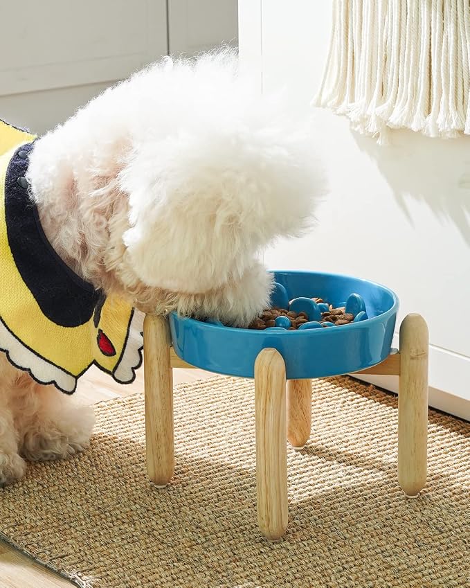 LE TAUCI Ceramic Slow Feeder Dog Bowls for Small and Medium Breed, 1.5 Cups Elevated Dog Bowl for Fast Eaters, Puzzle Bowl for Small Dogs and Cats, Vortex Blue - Image 2