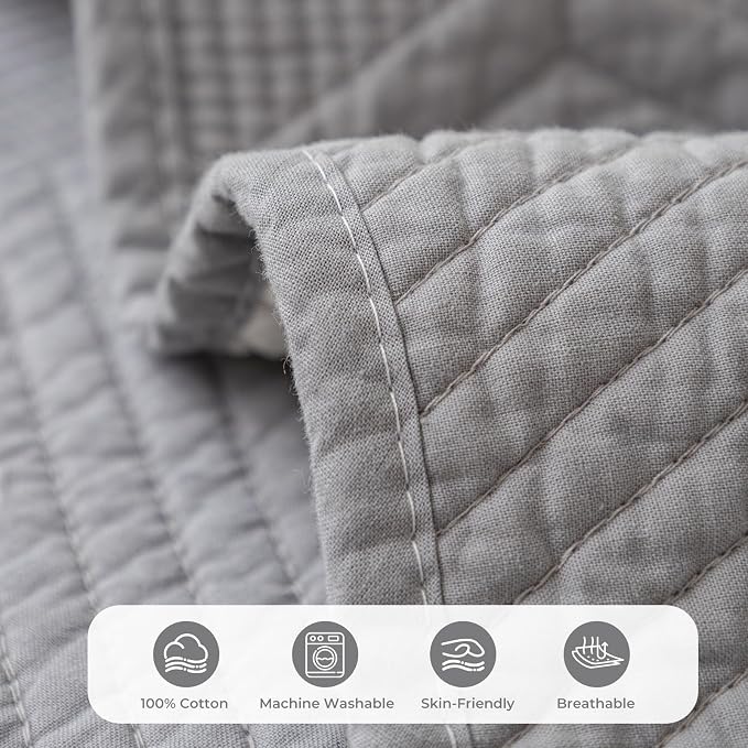 vctops Cotton Quilted Couch Covers for Sectional Sofa (Grey,43"x63") | Geometric Washable Non Slip Sofa Slipcover for Dogs, Children, Pets Furniture Protector Cover - Image 3