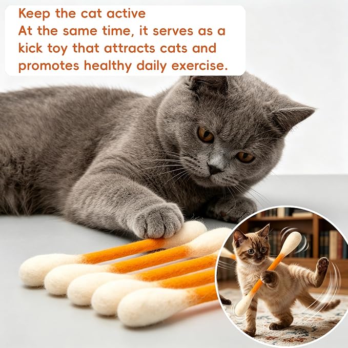 Giant Qtip Cat Toy, Cotton Swab Cat Toy with Catnip, Interactive Cat Toys for Indoor Cats, Catnip Toys, Cat Chew Toy – 6 Pack for Indoor Boredom Relief (Orange) - Image 6