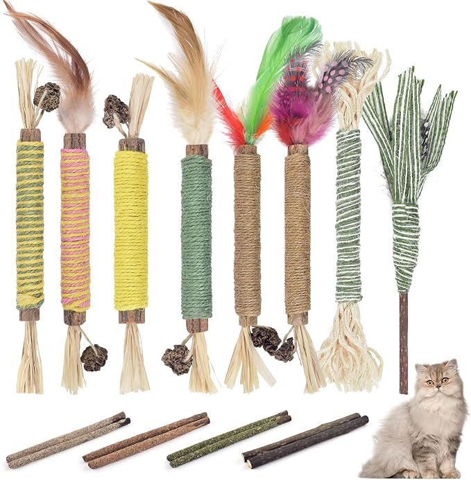 Bissap 16 PCS Silvervine Chew Sticks for Cats, Catnip Chew Sticks Cat Toys for Indoor Cat Kitten Teeth Grinding Interactive Feather Toys for Aggressive Chewers Dental Care by Bissap