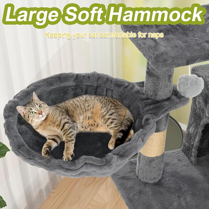 Cat Tree Tower with Hammock,40" Cat Trees for Indoor Cats Large Adult(Grey) | Modern Cat Tree Tower with Scratching Post, Cats Condo Furniture with Cloud Top Perch, Cats Climbing Tower for Kittens - Image 7