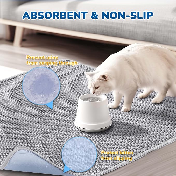 Cat Litter Mat 47" x 35" XL, Washable Urine-Proof Non-Slip Gray | Machine Washable, Upgraded Felt & Fabric Material Litter Mat for Fewer Creases, Hold 3-4 Litter Boxes, Soft on Paws - Image 6
